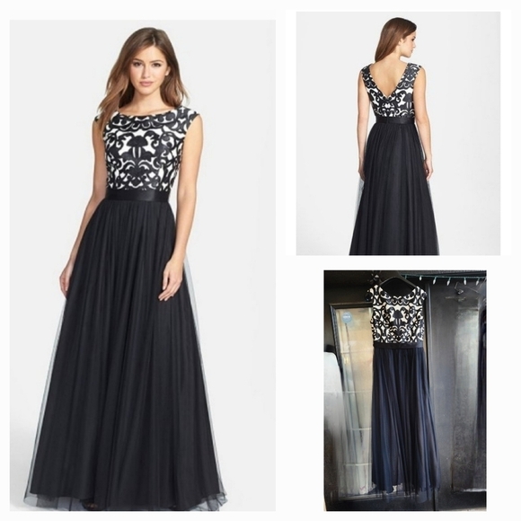 Aidan Mattox EmbroideredBodice Mesh Ballgown - Picture 1 of 2